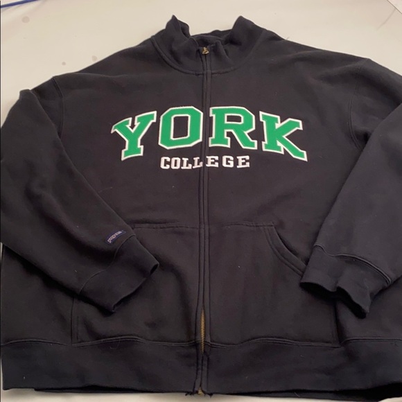 Jansport York College black and sewn on green logo full zip sweatshirt - Picture 1 of 7